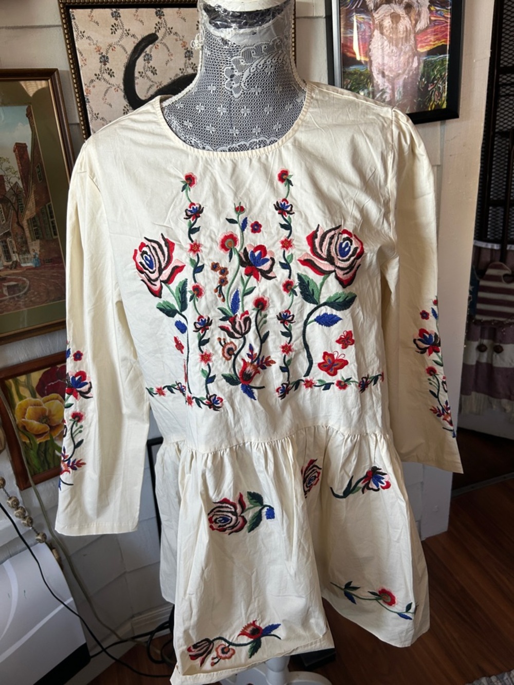 Velzera Cream Maxi Dress with Multicolor Floral Embroidery